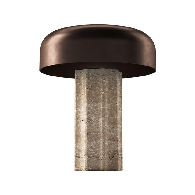 FLUTED COLUMN Rechargeable Cordless LED Table Lamp, 3-Levels Brightness Touch Sensor Control, Travertine / Chocolate Bronze For Sale - Image 14 of 14