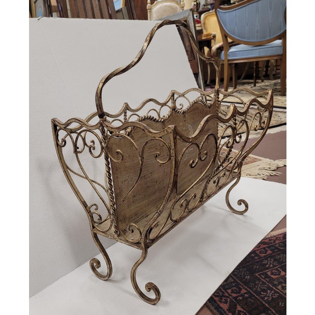 Champagne Vintage Tuscan Magazine Rack For Sale - Image 8 of 9