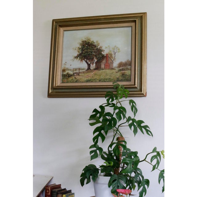 1970s 1970s Bucolic Country Cottage Oil Painting by Einstein in Multi-Layer Gilt Frame For Sale - Image 5 of 16