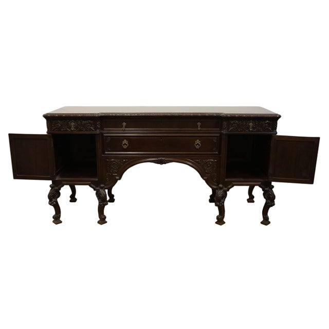Early 20th Century Berkey & Gay Solid Mahogany Gothic Revival Victorian Style 78" Carved Sideboard Buffet For Sale - Image 5 of 12