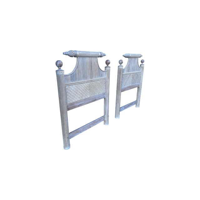 Late 20th Century Pair of Pencil Reed Bamboo Pagoda Twin Headboards White Washed. For Sale - Image 4 of 10