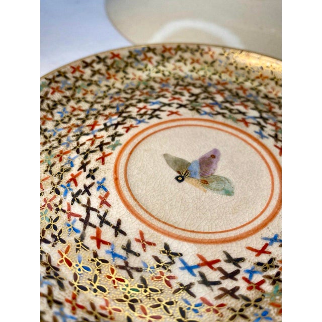 Antique Japanese Satsuma Butterfly Tea Cup, Saucer & Plate – Set of 3 For Sale - Image 9 of 16