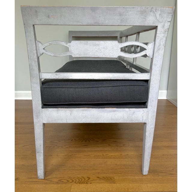 Wood 19th Century Swedish Gustavian-Style Bench With Custom Sunbrella Cushion For Sale - Image 7 of 10
