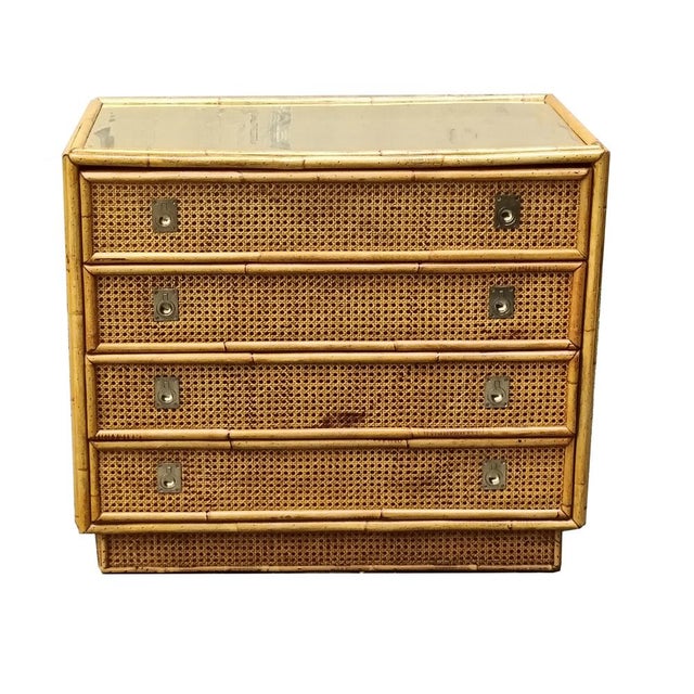 Beautiful chest of drawers made of bamboo rattan, wicker, brass shelf and handles, and 4 drawers manufactured in Italy by...