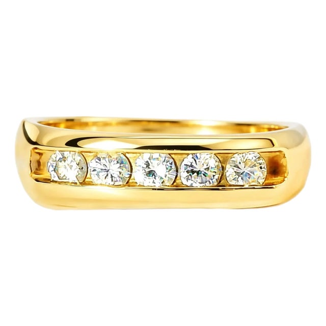 Late 20th Century Size 7.25 14K Yellow Gold Diamond Wide Wedding Band Ring For Sale