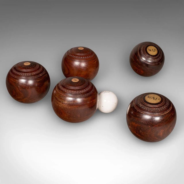 Traditional Antique Lawn Bowls Set, English, Woods, Ceramic Jacks, Garden Game, Edwardian For Sale - Image 3 of 12