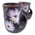 Mid-Century Vallauris Black White Floral Blossoms Terracotta Mugs- A Pair For Sale