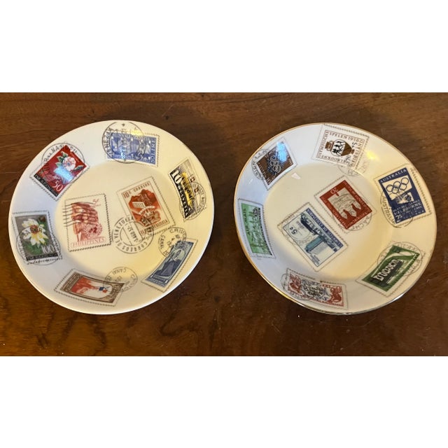 Ceramic Mid-Century Modern Richard Ginori Italian Porcelain Dishes Decorated With World Postage Stamps - a Pair For Sale - Image 7 of 11