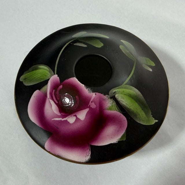 Ceramic Rare Vintage Midwinter Burslem "Porcelon" Vanity Set - 6pc Black & Pink Rose Art Deco For Sale - Image 7 of 10