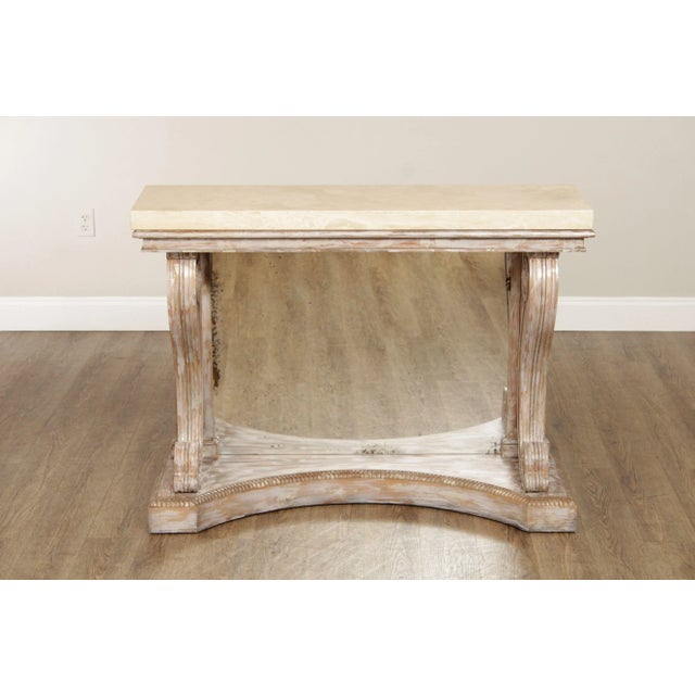 Early 21st Century Niermann Weeks Attributed Neoclassical Empire Style Scroll Carved Travertine Top 'Blenheim' Consoles - A Pair For Sale - Image 9 of 12