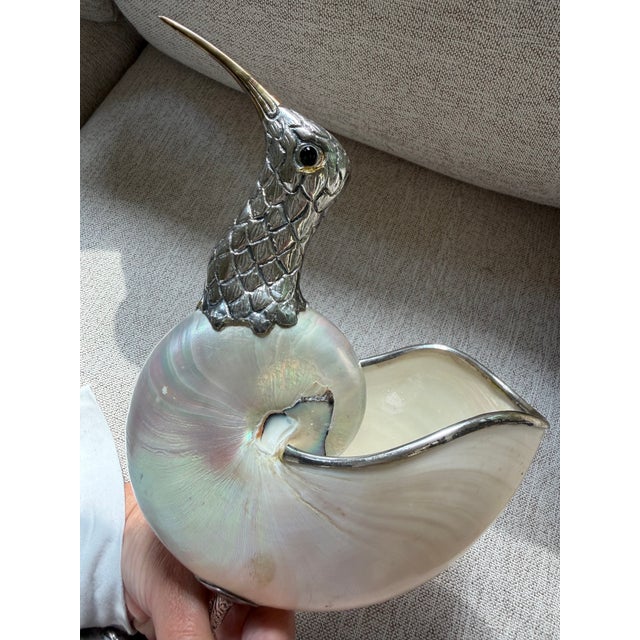 1970s Binazzi Firenze Silver Plate & Nautilus Shell Bird Sculpture, 1970s. Signed. For Sale - Image 5 of 10