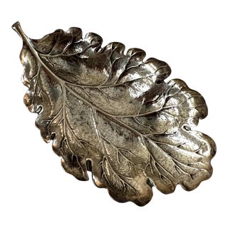 Vintage Buccellati Oak Sterling Silver Leaf Dish For Sale