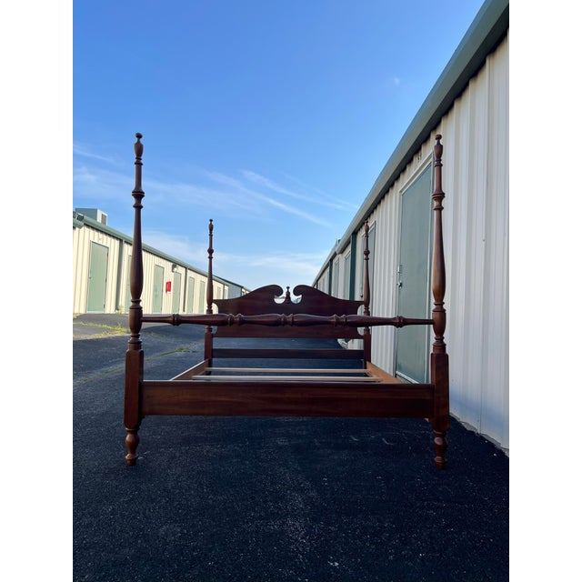 American 1970s Cresent Furniture Queen Cherry Poster Bed Frame For Sale - Image 3 of 12