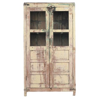Glass Wardrobe in Patinated Wood For Sale