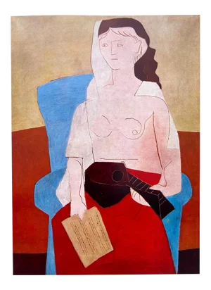 Pablo Picasso Vintage 1964 Mid Century Modern Lithograph Print " Woman With Mandolin " 1925
