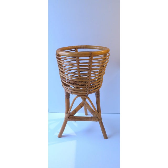 Late 20th Century Wicker Rattan Plant Stand Holder Cachepot For Sale - Image 5 of 9