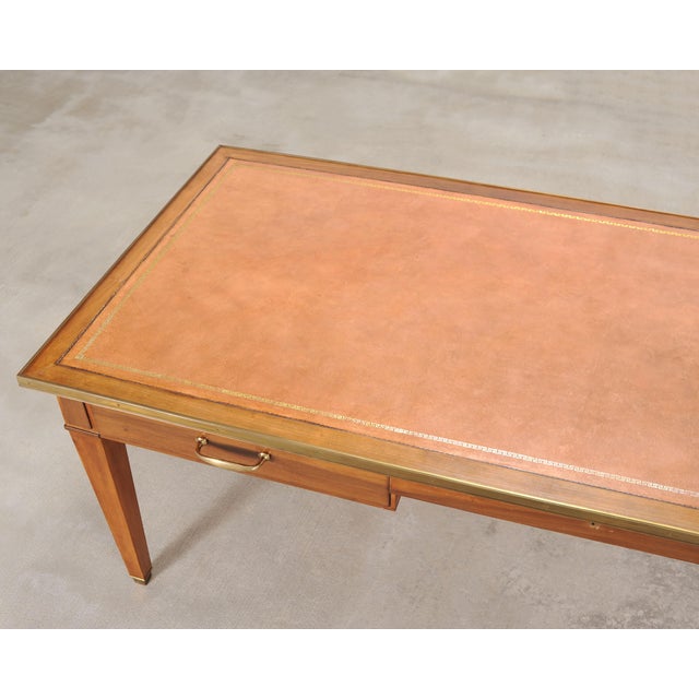 Wood Midcentury French Palladian Fruitwood Library Table Desk 7 Ft For Sale - Image 7 of 18