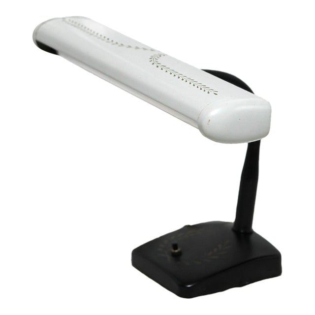 Vintage Toleware Metal Gooseneck Desk Lamp For Sale