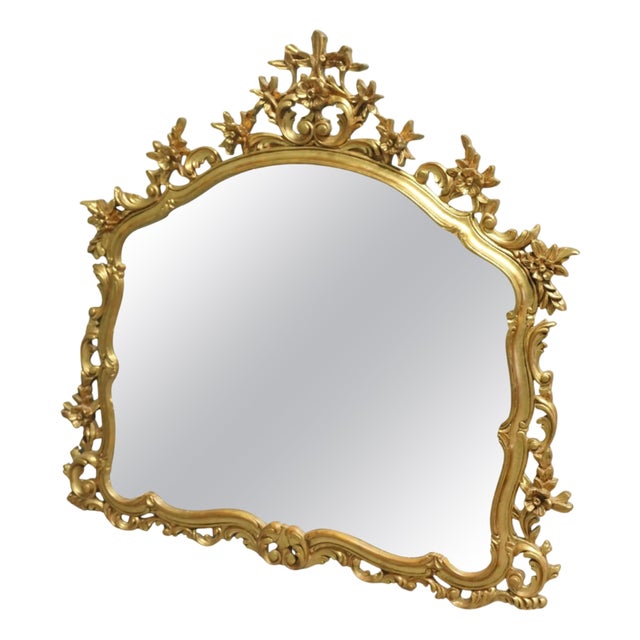 Large Rococo Style Gilt Wall Mirror, 1960 For Sale