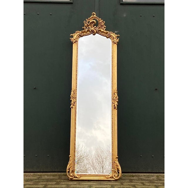 Wood Late 20th Artisan Rococo Gold Wood Floor Mirror Pair For Sale - Image 7 of 18