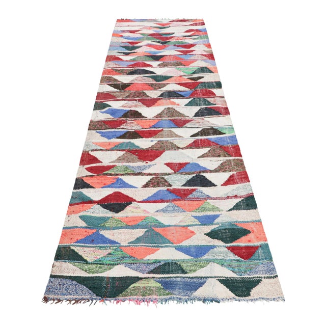 1950s Vintage Moroccan Kilim Runner Rug in Multicolor Geometric Patterns - Rug & Kilim For Sale - Image 5 of 7