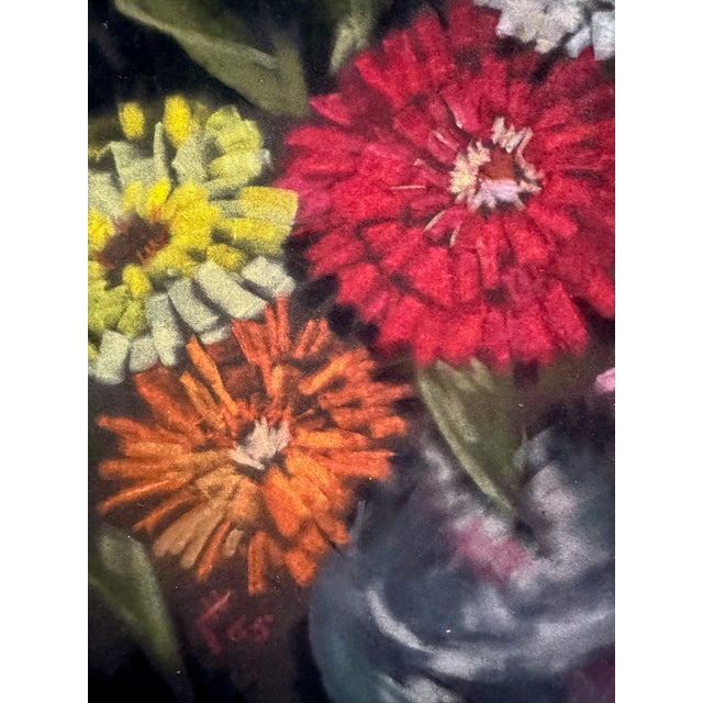 Rustic Henry Emil Salloch Original Pastel on Paper Vase of Multicolored Zinnias, 1965. For Sale - Image 3 of 6