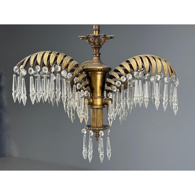 Maison Jansen Style, Palm Leaf Chandelier, Gilt Bronze, Crystal, France, 1940s For Sale In New York - Image 6 of 18