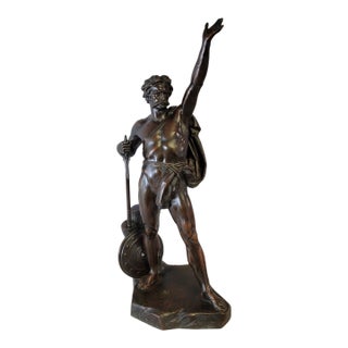 Victorian Elkington & Co. 32" Bronze Warrior King Statue Sculpture, C. 1860–1880 For Sale