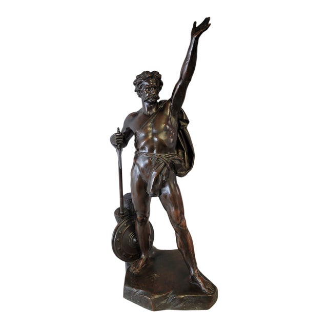 Victorian Elkington & Co. 32" Bronze Warrior King Statue Sculpture, C. 1860–1880 For Sale