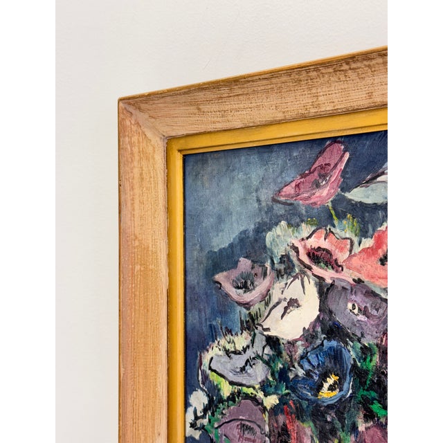 French Modernist Oil on Canvas Still Life of Anemones, Nice, France For Sale - Image 4 of 15