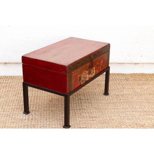 1950s Vintage Painted Chest on Iron Stand End Table For Sale - Image 5 of 10