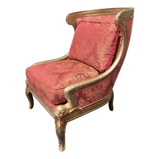 Erwin Lambeth French Empire Style Carved Giltwood Bergere Chair For Sale