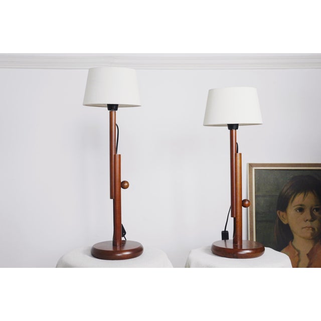 Brown Scandinavian Teak Adjustable Table Lamps, 2000s, Set of 2 For Sale - Image 8 of 11