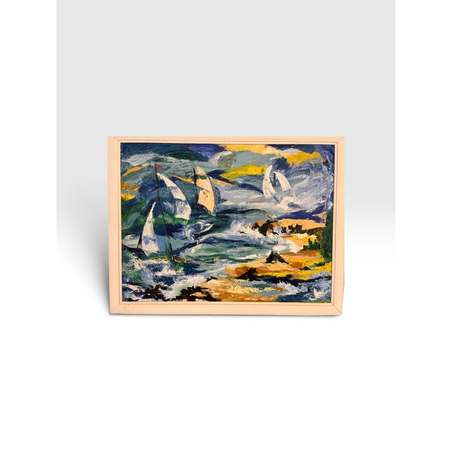 Vintage Mid-Century Modern Expressionist Sailboat Seascape Painting, Art Shop Lake Worth For Sale - Image 4 of 9