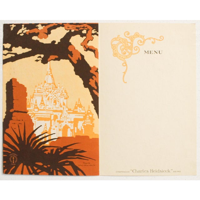 Illustration 1930s French Champagne Menu Booklet, Birmanie - Charles Heidsieck, Reims For Sale - Image 3 of 3