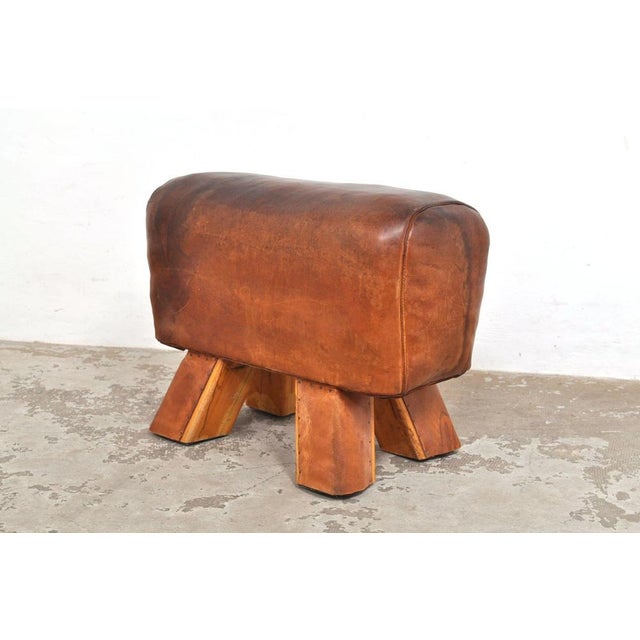 Wood Vintage Leather Gymnastic Stool, 1930s For Sale - Image 7 of 7