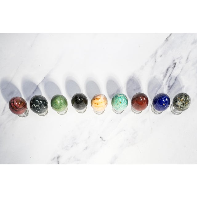 Collection Vintage Stone Specimen Egg 9 Polished Gemstone Eggs Display Stands Geological Mineral Display Cabinet of Curiosities Home Decor For Sale - Image 17 of 18