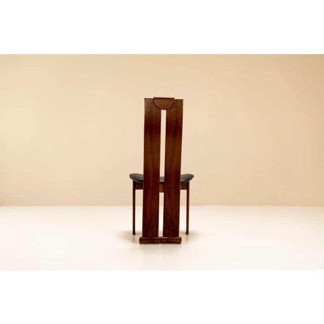 Dining Chairs in Walnut and Leather in the Style of Scarpa, Italy, 1970s, Set of 4 For Sale - Image 6 of 13