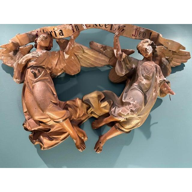 Paint Antique Plaster Angels Wall Sculpture For Sale - Image 7 of 7