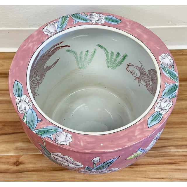 Vintage Chinese Porcelain Floral Motif Fish Bowl Planter For Sale - Image 4 of 8
