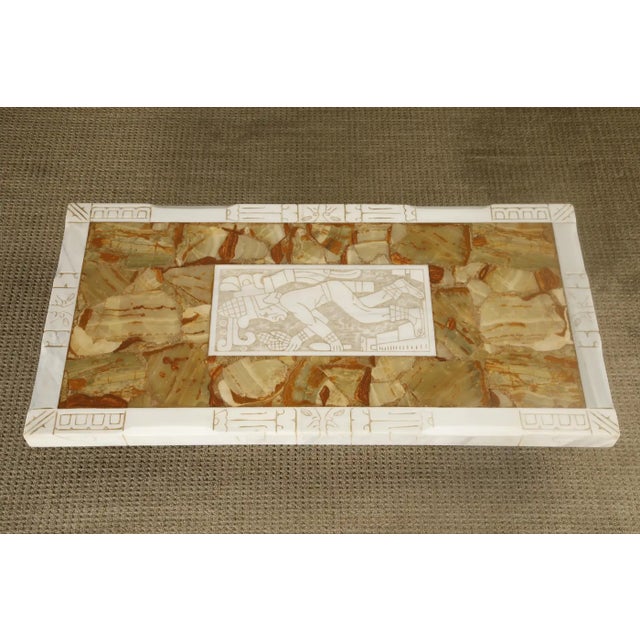 1970s Vintage Italian Tessellated Onyx Coffee Table With Etched Stone Inset, 1970s For Sale - Image 5 of 18