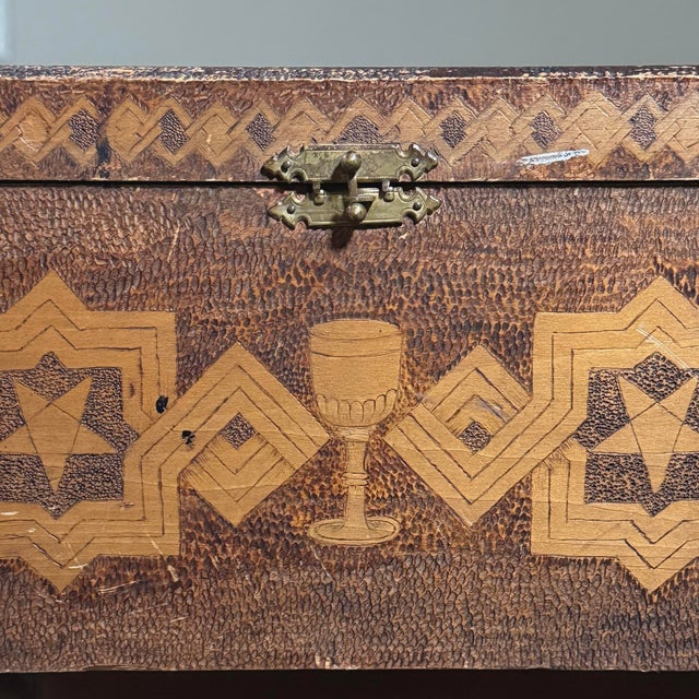 Wood Antique Monumental Hand Carved Folk Art Masonic Stippled Box For Sale - Image 7 of 12