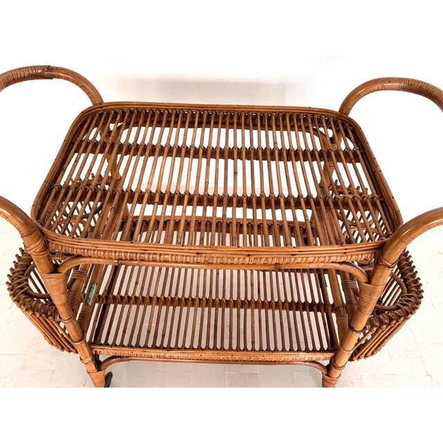 Large Italian Bamboo Bar Cart, 1960s For Sale - Image 12 of 14
