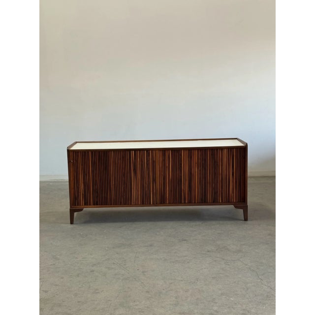 Mid-Century Modern 1960s Walnut Credenza With Reeded Doors For Sale - Image 3 of 10