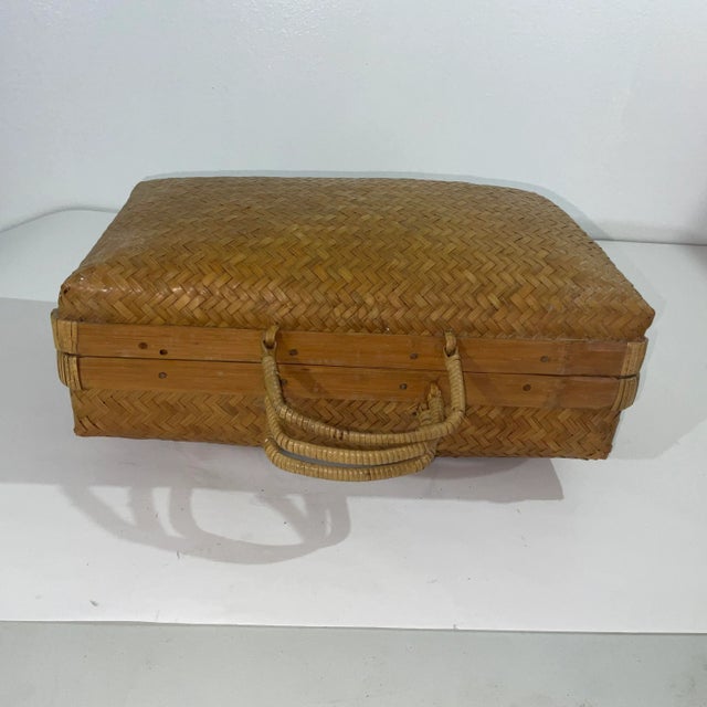 Hollywood Regency Mid-Century Boho Chic Bamboo Suitcase Style Storage Basket For Sale - Image 3 of 9