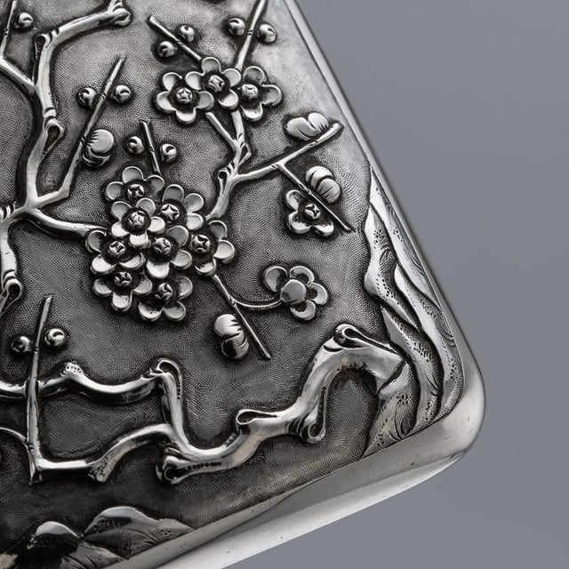 Antique Japanese Export Silver Cherry Blossom Hip Flask, 19th Century For Sale - Image 15 of 17