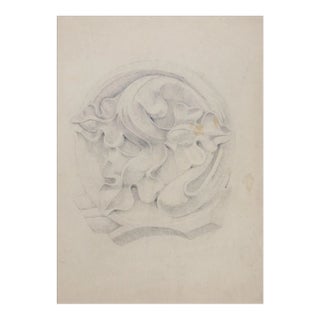 Vintage Pencil Drawing Architectural Carved Detail For Sale