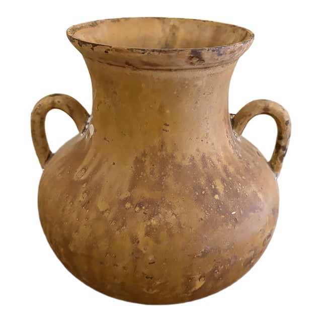 Vintage Greco-Roman Style Amphora Vase With Weathered Terracotta Finish For Sale