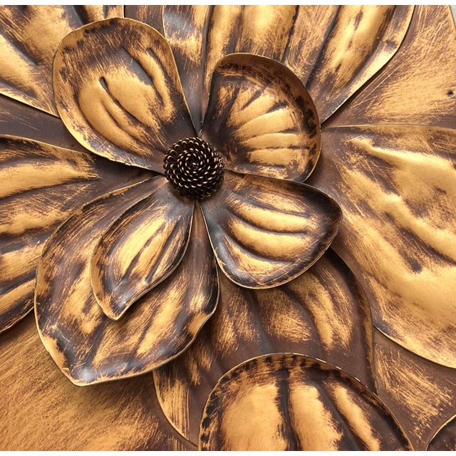 Circa 2016 Applied Bas & High Relief-Style Metal Hibiscus Petals & Pistils Wall Art Plaques – Set of 3 For Sale - Image 4 of 17
