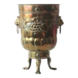 Early 20th Century Victorian Dutch Style Brass Coal Bucket Planter With Lion Head For Sale